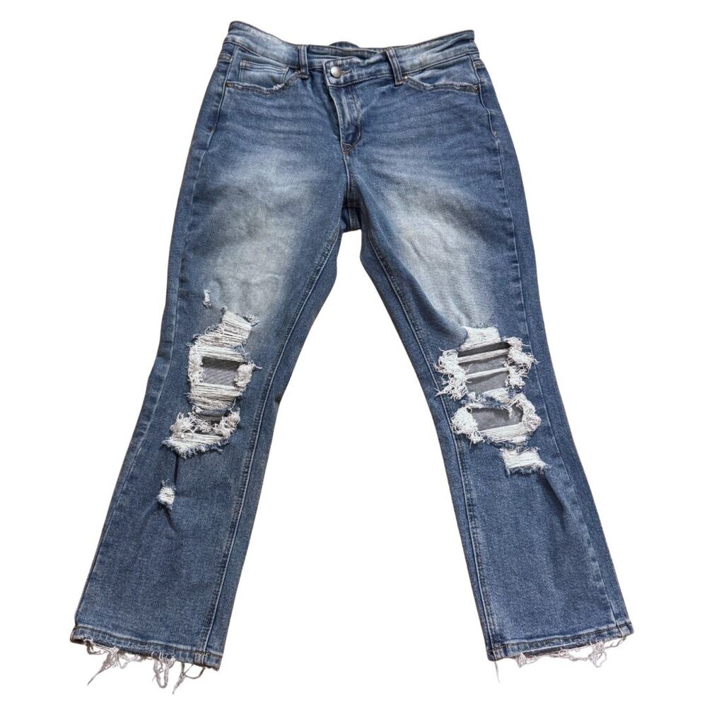 Altar’d State Distressed Straight Leg Cropped Ankle Jeans Size 28 Stretch Denim